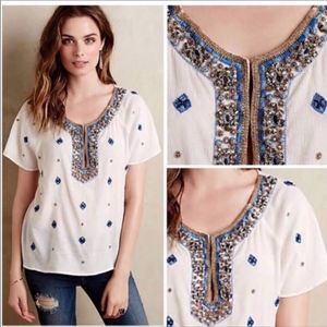 Anthropologie beaded embroidered boho top medium